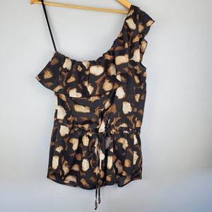 New York & Company Obe Shoulder Animal Print Top, Size XL